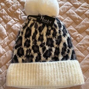 Fur Lined White Cheetah Print Beanie - New with Tags